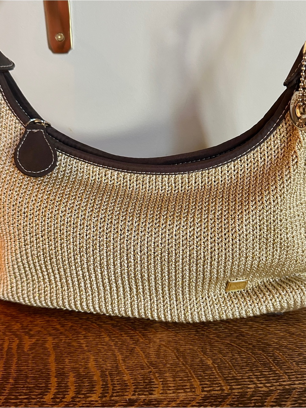 The Sak Vintage Crochet Weave Hobo Bag with Brown Leather Trim
